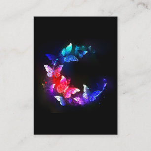 Glowing Neon Night Butterflies on Black background Referral Card