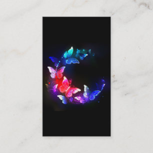 Glowing Neon Night Butterflies on Black background Referral Card