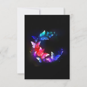 Glowing Neon Night Butterflies on Black background RSVP Card