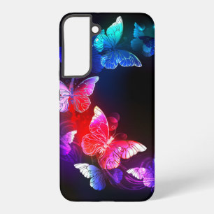 Glowing Neon Night Butterflies on Black background Samsung Galaxy Case