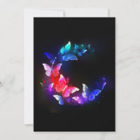 Glowing Neon Night Butterflies on Black background