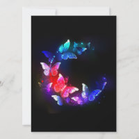 Glowing Neon Night Butterflies on Black background