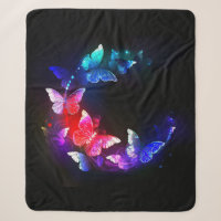 Glowing Neon Night Butterflies on Black background