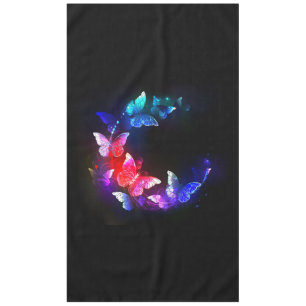 Glowing Neon Night Butterflies on Black background Tablecloth