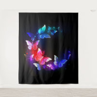 Glowing Neon Night Butterflies on Black background