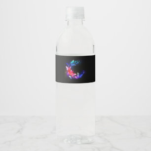 Glowing Neon Night Butterflies on Black background Water Bottle Label