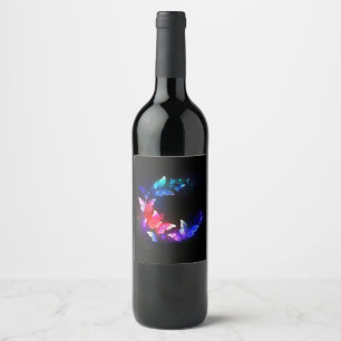 Glowing Neon Night Butterflies on Black background Wine Label