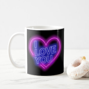 Glowing Neon Pink Blue Valentines Heart Coffee Mug