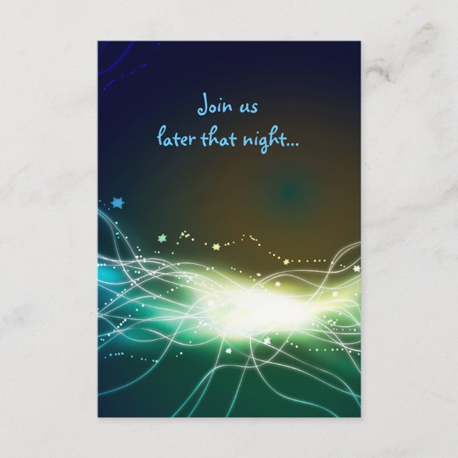 Glowing Neon Star Bar Mitzvah Party Reception Card (Front)