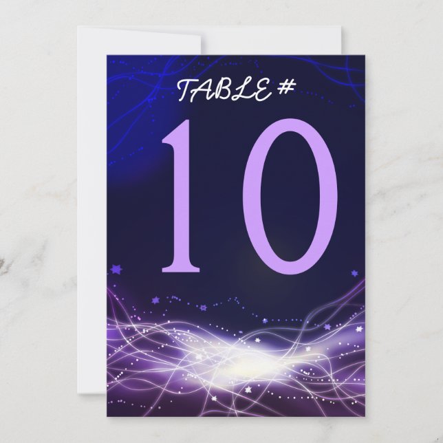 Glowing Neon Stars Bar Mitzvah Table Number Card (Front)