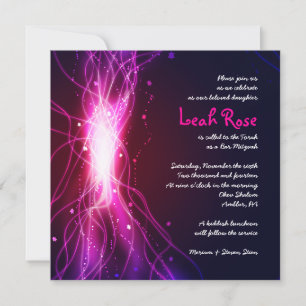 GLOWING NEON STARS Bat Mitzvah Invitation