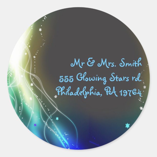 Glowing Neon Stars Bat Mitzvah Retern Sticker Seal (Front)
