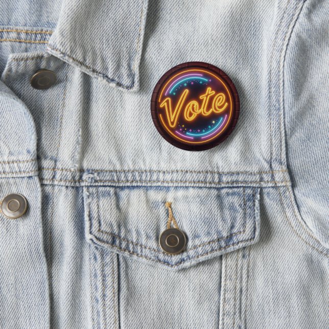 Glowing Neon Vote Sign On Brick 6 Cm Round Badge (In Situ)