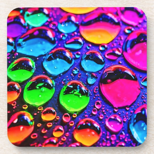 Glowing Neon Water Drops Art Coaster (Front)