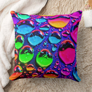 Glowing Neon Water Drops Art Cushion
