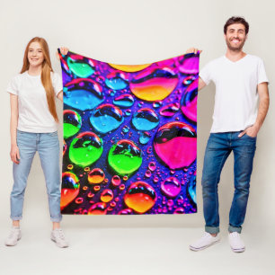 Glowing Neon Water Drops Art Fleece Blanket