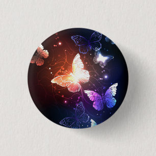 Glowing Night Butterflies 3 Cm Round Badge