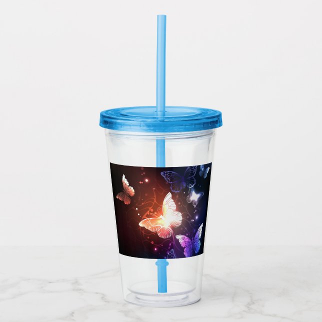 Glowing Night Butterflies Acrylic Tumbler (Front)
