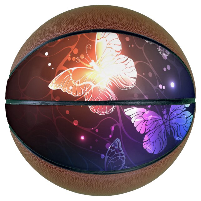 Glowing Night Butterflies Basketball (Front)