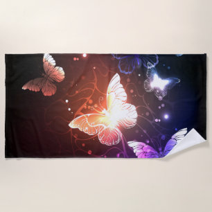 Glowing Night Butterflies Beach Towel