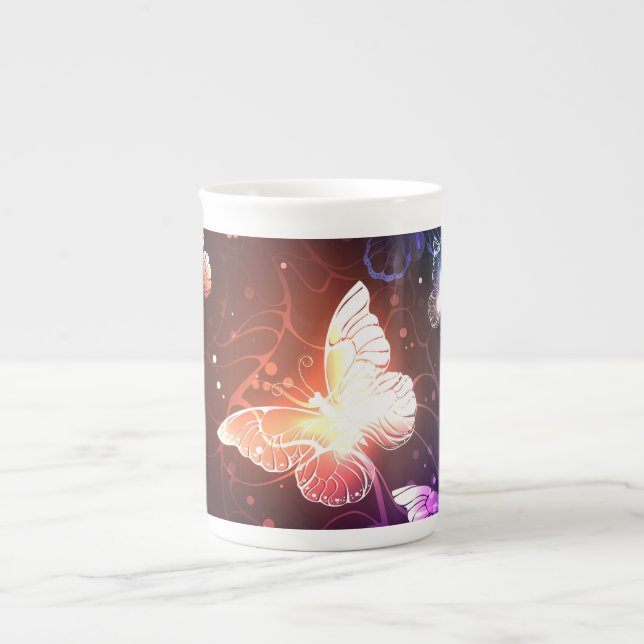 Glowing Night Butterflies Bone China Mug (Front)