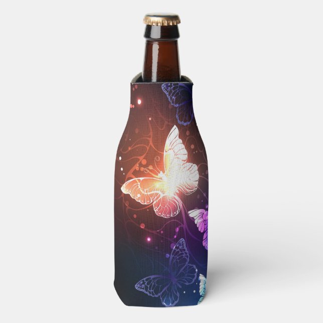 Glowing Night Butterflies Bottle Cooler (Bottle Front)