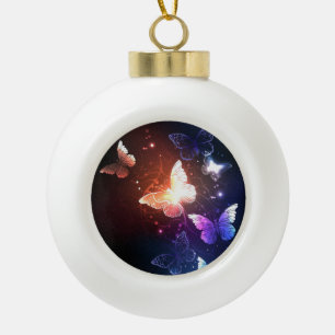 Glowing Night Butterflies Ceramic Ball Christmas Ornament