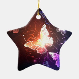 Glowing Night Butterflies Ceramic Ornament