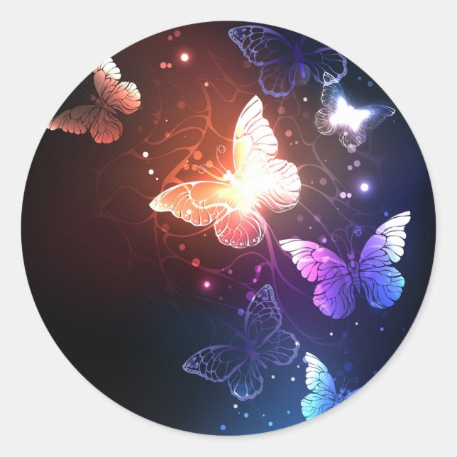 Glowing Night Butterflies Classic Round Sticker (Front)