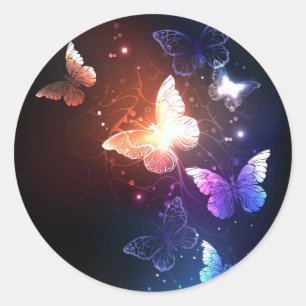 Glowing Night Butterflies Classic Round Sticker