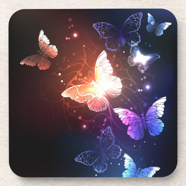 Glowing Night Butterflies Coaster (Front)