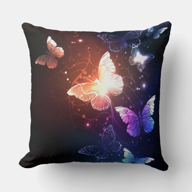 Glowing Night Butterflies Cushion (Front)