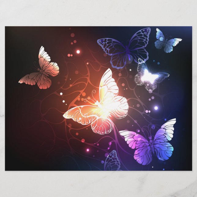 Glowing Night Butterflies Custom Letterhead (Front)
