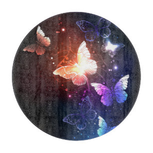 Glowing Night Butterflies Cutting Board