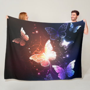 Glowing Night Butterflies Fleece Blanket