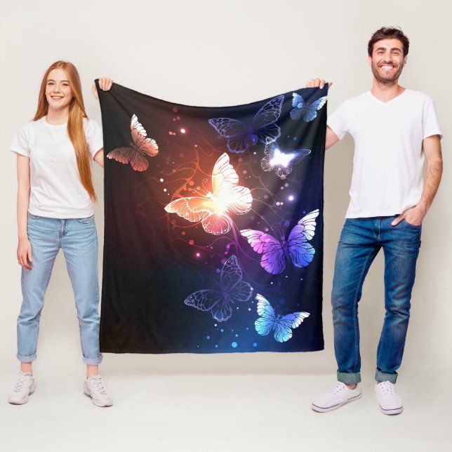 Glowing Night Butterflies Fleece Blanket (In Situ)