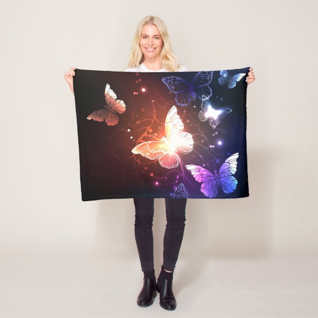 Glowing Night Butterflies Fleece Blanket (In Situ)
