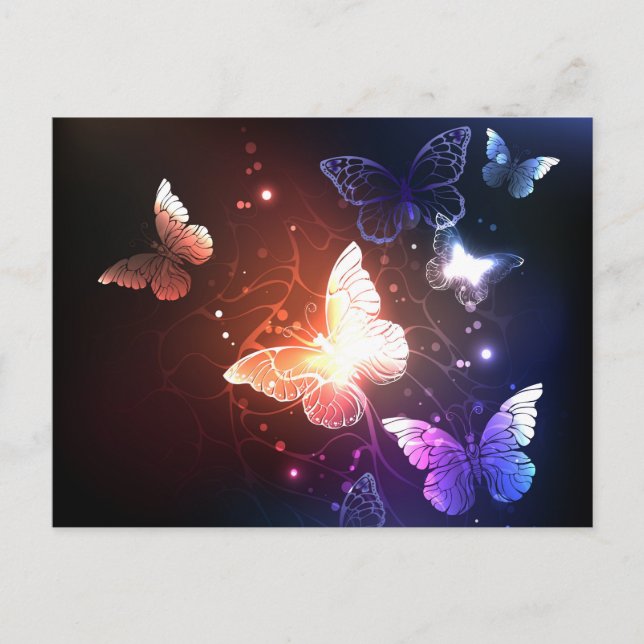 Glowing Night Butterflies Holiday Postcard (Front)