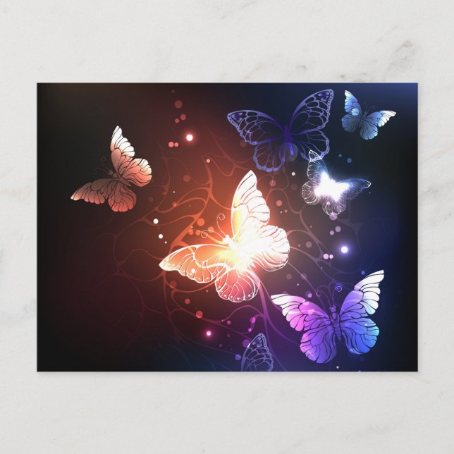 Glowing Night Butterflies Invitation Postcard (Front)