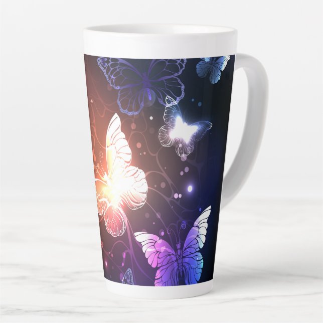Glowing Night Butterflies Latte Mug (Right Angle)