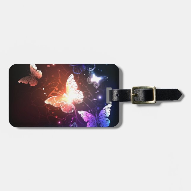 Glowing Night Butterflies Luggage Tag (Front Horizontal)