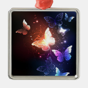 Glowing Night Butterflies Metal Ornament