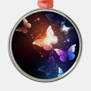 Glowing Night Butterflies Metal Ornament