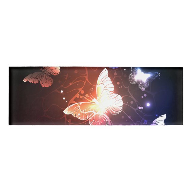 Glowing Night Butterflies Name Tag (Front)