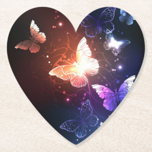 Glowing Night Butterflies Paper Coaster