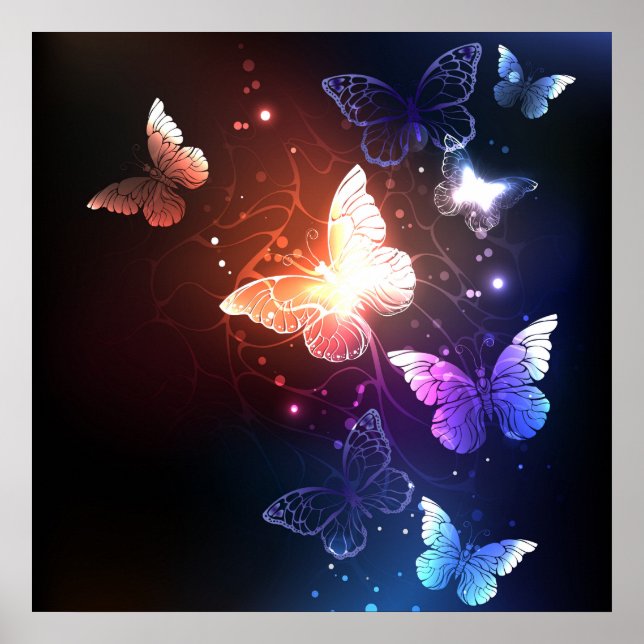 Glowing Night Butterflies Poster (Front)