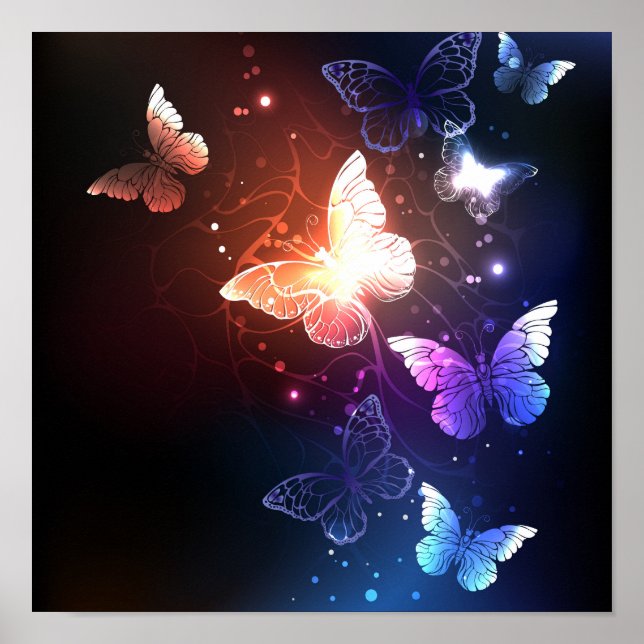 Glowing Night Butterflies Poster (Front)