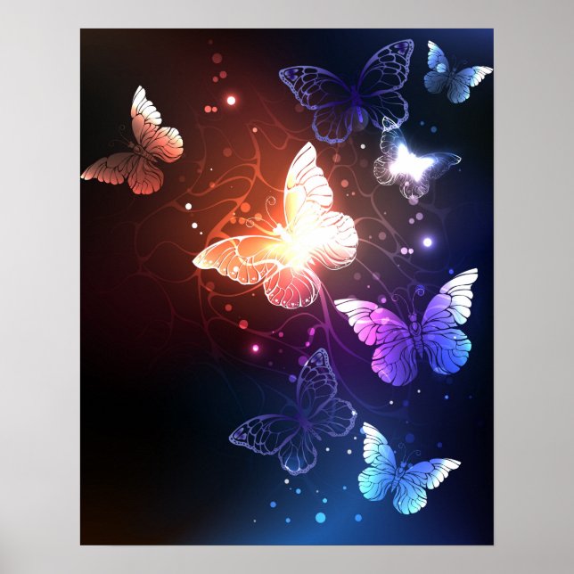 Glowing Night Butterflies Poster (Front)