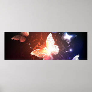Glowing Night Butterflies Poster