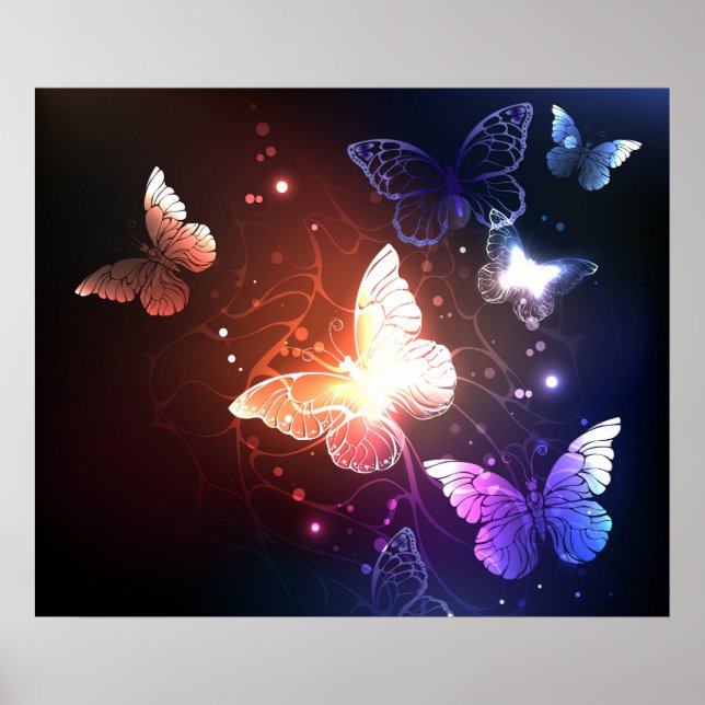 Glowing Night Butterflies Poster (Front)